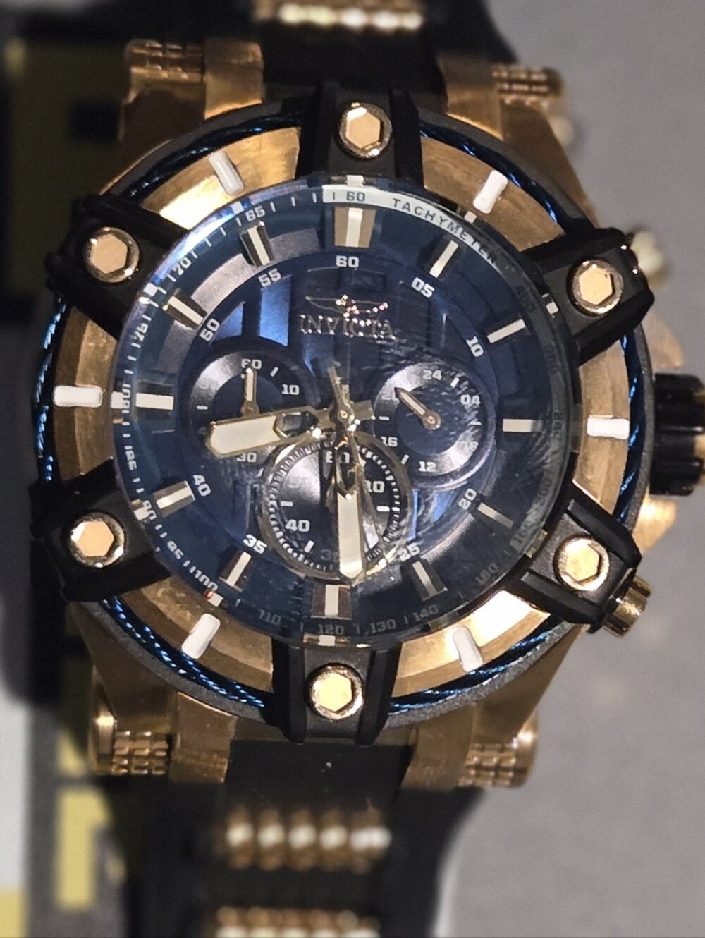 Invicta Gold and Blue Sport Chronograph with Black Accents